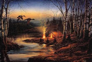 Twilight Glow by Terry Redlin-S/N-Limited Edition-Mallards, Campers, Tent, Fire  - Picture 1 of 5