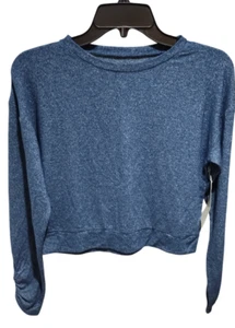 Z by Zella Girls Lightweight Scrunched Long Sleeve Crop Top Blue Insignia - Picture 1 of 4