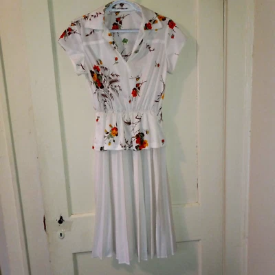 Vintage Miss Challenge Floral Dress-Size 10-Peplum-Elastic Waist-Knife Pleats - Image 1 of 4