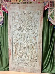 Vintage Radha Krishna Wall Art Bluewash Sliding Custom Carved Wall Accent 84x41 - Picture 1 of 6