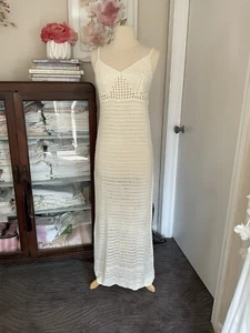 Neu Lulu's elfenbeinweiß langes Spitzenkleid ärmellos Maxi fließend med. - Bild 1 von 4