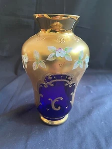 Antique Murano Gold Cobalt Venetian Glass Enameled vase. - Picture 1 of 10