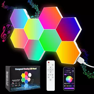 8 Pack DIY Hexagon LED Lights, Music Sync RGB Gaming Lights with APP Smart Wall - Picture 1 of 6