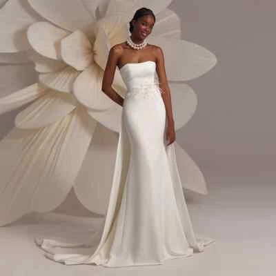 Elegant Strapless Satin Wedding Dresses Backless Feathers Mermaid Bridal Gowns - Image 1 of 4