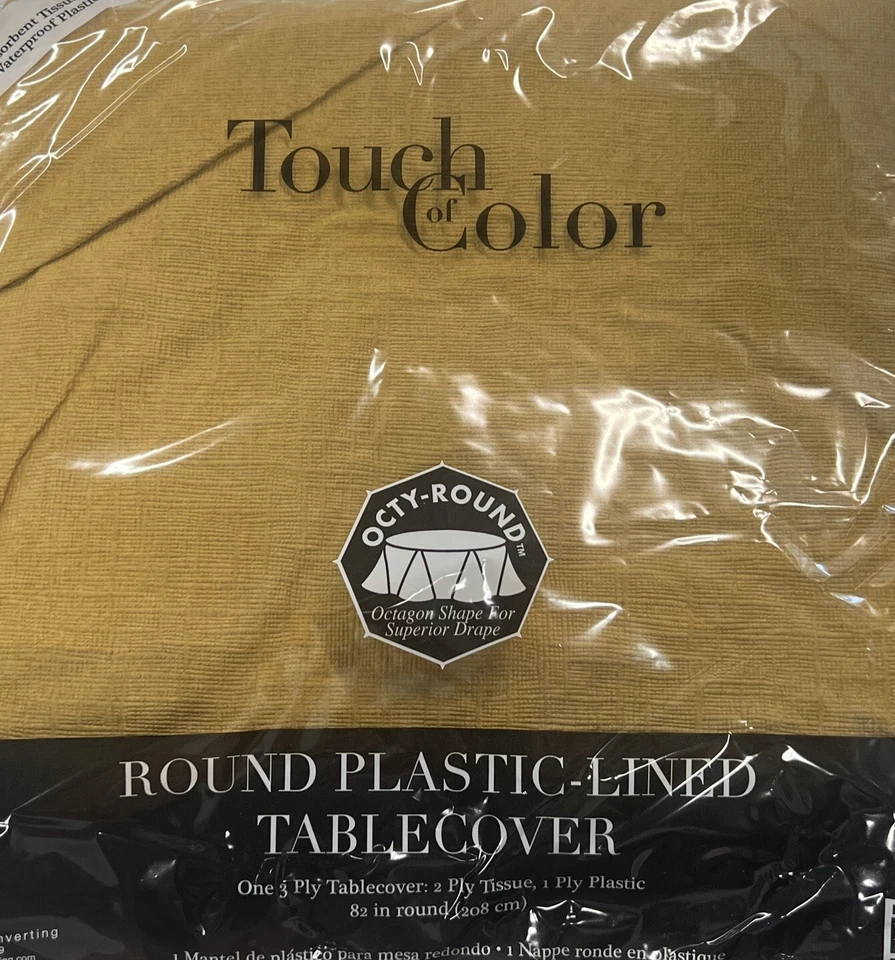 Gold 2/Ply Paper-Poly Round Tablecloth 82" Tableware Decorations Party Supplies - Image 1 of 1