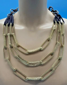 Graziano signierte 3 Strang Halskette weiches Gold & schwarzes Netz + Metallgliederkette Vintage - Bild 1 von 14