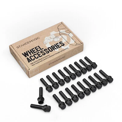 Pernos de tuerca negros extendidos 14x1,25 de 20 piezas para BMW F10 F30 | Vástago de 40 mm | Asiento cónico Foto 1 de 4