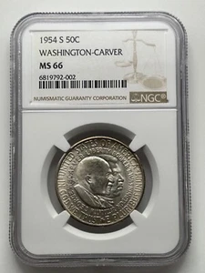 1954 S Washington Carver Commemorative Silver Half Dollar NGC MS66 (NGC Pop 187) - Picture 1 of 8