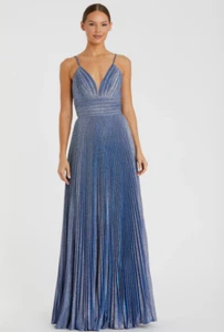 MAC DUGGAL Size 8 Evening Gown Pleated Sleeveless V-Neck Royal Silver 30725 - Picture 1 of 5