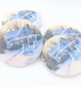 Posavasos absorbentes Coasterstone casa muñecos de nieve invierno corcho trasero conjunto de 4 con caja - Imagen 1 de 5