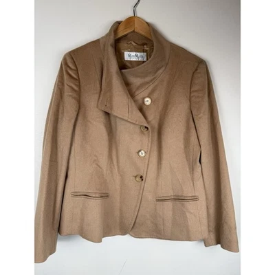 Chaqueta Blazer Max Mara de Lana Camel de Un Pecho Largo Corto Oficina Talla 14 Foto 1 de 4