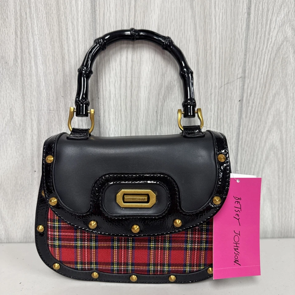 Difícil de Encontrar Betsey Johnson DULCE TARTÁN Asa Superior Bandolera Convertible Bolso de Mano Cartera Foto 1 de 4