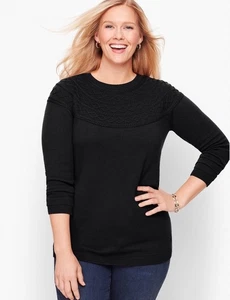 Talbots Diamond Zopfmuster Kaschmirmischung Pullover schwarz Damen Größe XL Petite Preppy - Bild 1 von 7