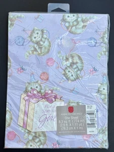 Vintage Carlton süßes Kätzchen Katze Geburtstag Geschenkpapier Party Geschenkpapier Neu aus altem Lagerbestand neu - Bild 1 von 2