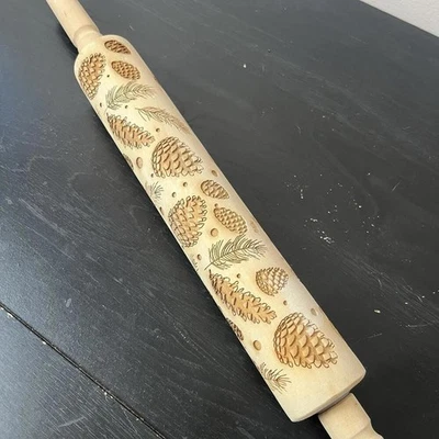 Rolling Pin Engraved Pinecones For Embossed Baking Engraved Wood Rolling Pin - Image 1 of 4