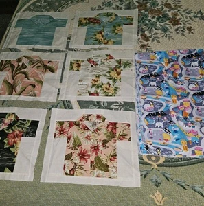 Lot Of 6 Fun Hawaiian Shirts Patchwork Quilt Blocks 11.5 X 14 & Fabric 39" X 45" - Picture 1 of 14