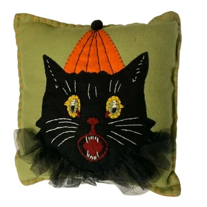 Halloween Kissen - schwarze Katze mit Kürbishut - grün Deko Dekokissen 14 - Bild 1 von 5