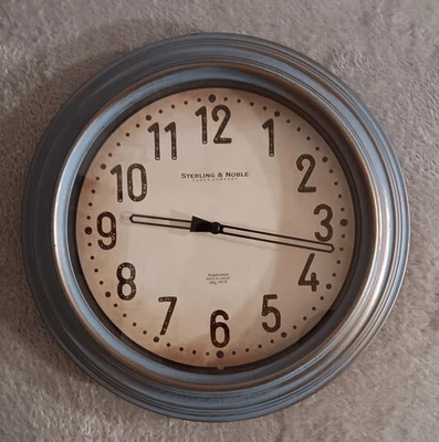 WORKS Sterling & Noble Wall Clock Plastic GREY WOOD LOOK Quartz Battery Operated - Image 1 of 2