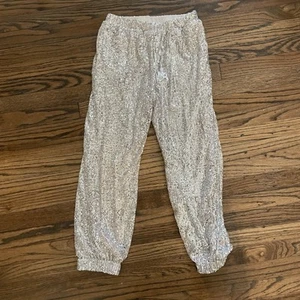 Art Class Silver Full Sequin Elastic Waist Ankle Jogger Pants Girls Size S/6 - Picture 1 of 4