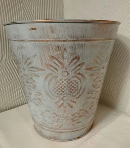 Weiß verzinkter Metalleimer kupferfarben geprägte Designs 9" hoch x 9" rund - Bild 1 von 7