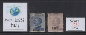 WC1_22596_BIS. COLONIE ITALIANE DELL'EGEO. francobolli commemorativi 1912. Sc. 1-2. MLH - Foto 1 di 1