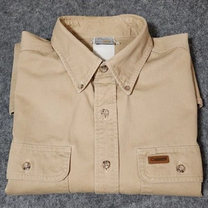 Carhartt Work Shirt Men's XL Khaki Tan Button Up Long Sleeve Pockets GUC *Read - Picture 1 of 11