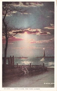 Cartolina NY scena notturna porto di New York /D668 - Foto 1 di 2