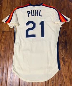 Terry Puhl 1984-85 Astros Game Used Worn Alamo Road Rainbow Shoulder Jersey - Bild 1 von 9
