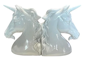 Otagiri, Quon Quon Einhorn Buchstützen Vintage 80er weiß Keramik Fantasy Märchen - Bild 1 von 19
