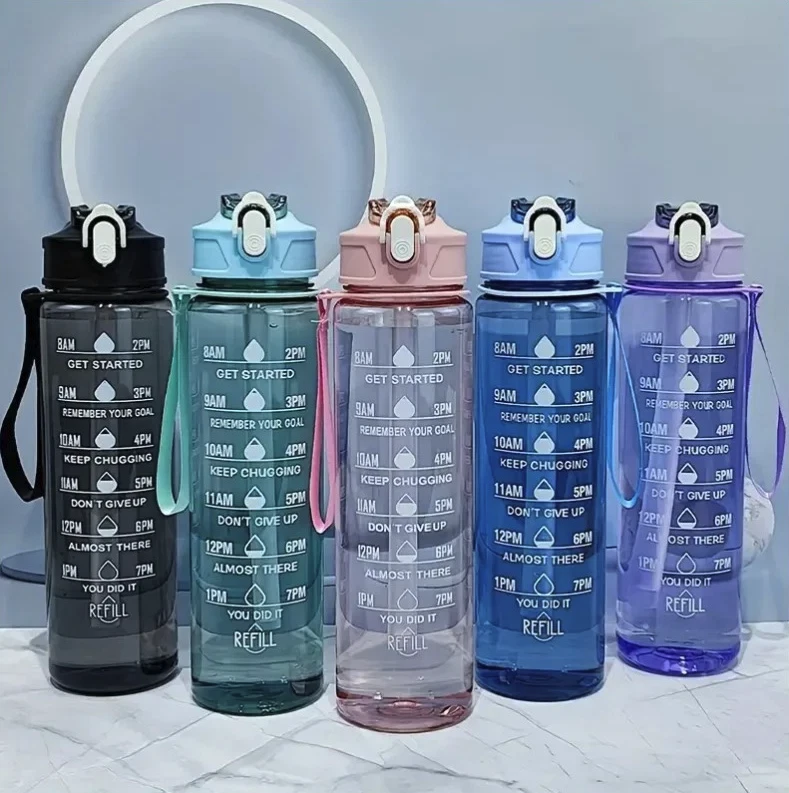 NAVTUE 16oz Motivational Water Bottle With Time Marker - BPA Free Tritan, Leakproof, Wide Mouth, Carry Strap - View #6