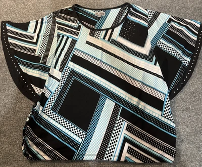 Top mujer JM Collections extra grande negro azul manga acampanada pedrería Foto 1 de 4