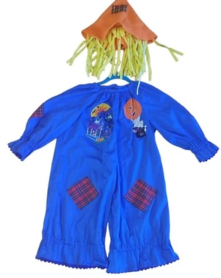 ✅Disfraz de Espantapájaros Hecho a Mano Lindo Mono Azul y Sombrero Talla 4-6 B Truco Trato Foto 1 de 4