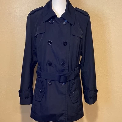 Calvin Klein Black Women's Double Breasted Collared Rain Trench Coat Size Medium - Image 1 of 4