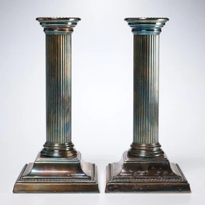 Lote de 2 candelabros ponderados columna corintia Baldwin Smithsonian Institution - Imagen 1 de 6