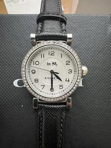 NEW AUTHENTIC COACH MADISON SILVER BLACK LEATHER CRYSTALS WOMEN'S 14502399 WATCH - Picture 1 of 5