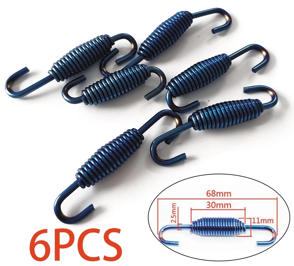 Motorcycle Exhaust Muffler Link Pipe Mounting Springs Stainless Steel Hooks 6Pcs - Image 1 of 4
