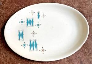MCM Sabin Blau Moderne Oval Servierplatte Atomic Türkis Schneeflocke 11x8,5 - Bild 1 von 4