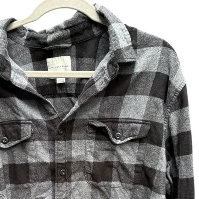 American Eagle Super Soft Flannel Shirt XL Gray Black Plaid Buffalo Check Casual - Image 1 of 4