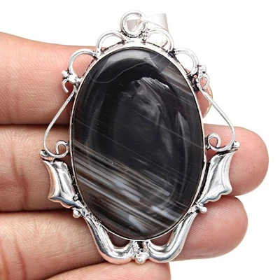 Colgante Gris Ágata Botswana Piedras Preciosas Regalo Día de la Madre Joyería Plata 2.25" Foto 1 de 4
