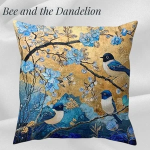 Golden Chinoiserie Style Bird and Floral Plush Cushion COVER  45cms x 45cms - Picture 1 of 6
