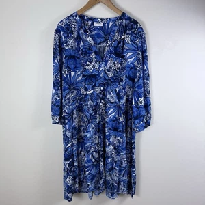 Sussan Size 16 Dress Blue Floral Long Sleeve Button Up 100% Viscose Hampton - Bild 1 von 6