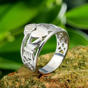 Stainless Steel Mens Celtic Irish Claddagh Wedding Band Ring Size 7-15 Gift - Picture 1 of 13