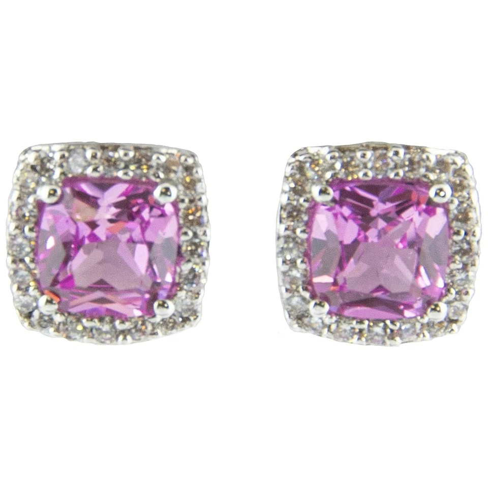Pendientes halo enchapados en platino corte cojín zafiro rosa Gold Coast, lote de 12 piezas Foto 1 de 4