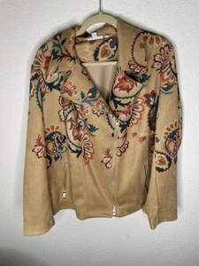 Chico's Xxl Artisanal Moto Jacket Paisley Floral Faux Suede Boho Zip Front - Picture 1 of 5
