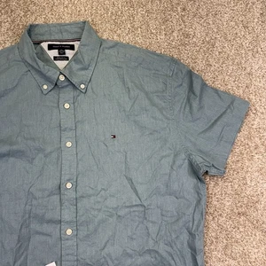 NEW Tommy Hilfiger Linen Blend Button Down Shirt Mens Size XXL Teal Blue - Picture 1 of 12