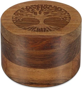 Kleine Holzurne für Mensch & Haustier Asche Lebensbaum Denkmal Andenken, braun  - Bild 1 von 6