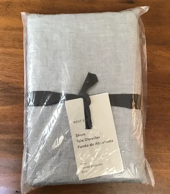 NEW West Elm European Flax Linen EURO Pillow Sham Chambray Melange Blue 26x26" - Image 1 of 4