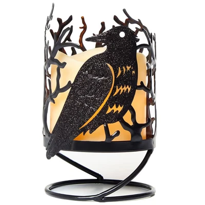 NUEVO Candelabro de Metal Cuervo Negro con Parpadeo LED Vela de Pilar Sin Llama 5.75" Foto 1 de 2
