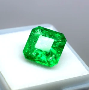 Zertifizierter sambischer Ursprung natürlicher grüner Smaragd 6,45 ct strahlender Schliff loser Edelstein - Bild 1 von 4