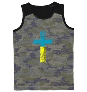 Cross With Ukraine Colors - Ukrainian Pride Proud Peace Youth Contrast Tank Top - Picture 1 of 7